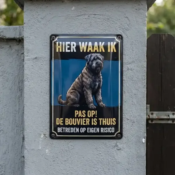 Metalen Bord Hier Waak Ik - Bouvier