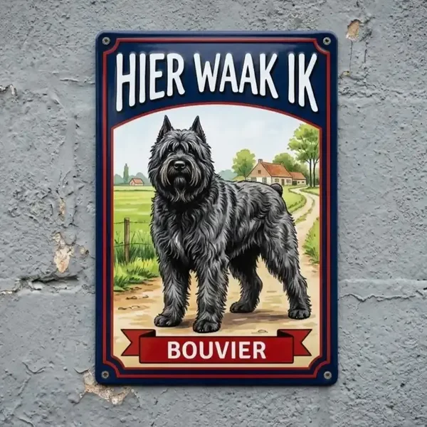 Metalen bord Hier Waak Ik - Bouvier