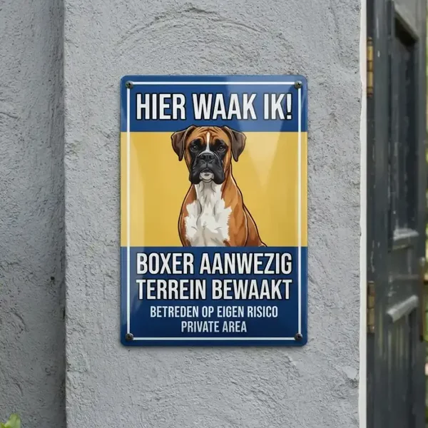 Metalen Bord Hier Waak Ik Boxer - Boxer Aanwezig