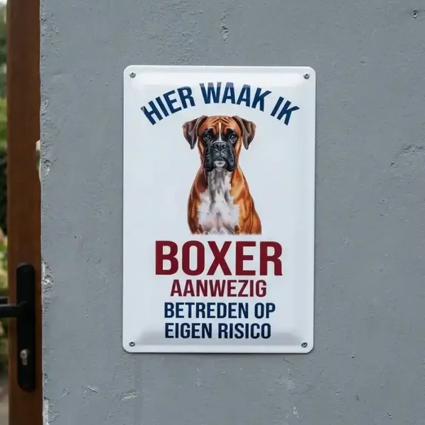 Metalen Bord Boxer - Hier Waak Ik