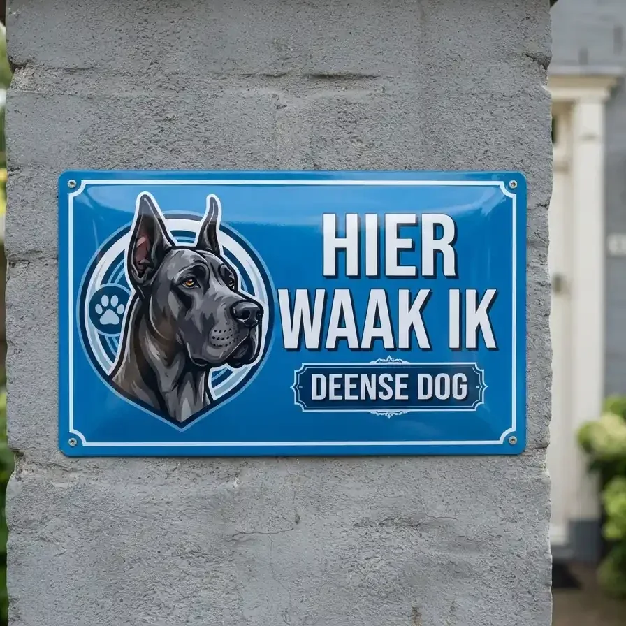 Metalen bord Hier waak ik - Deense Dog