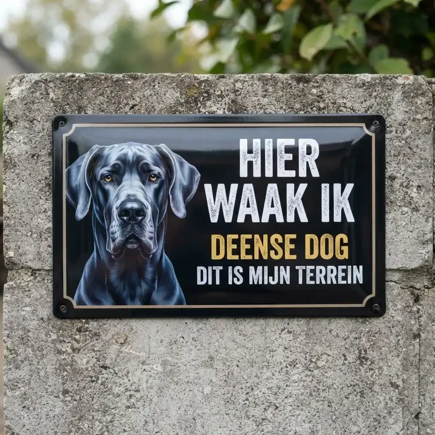 Metalen bord Hier waak ik - Deense Dog