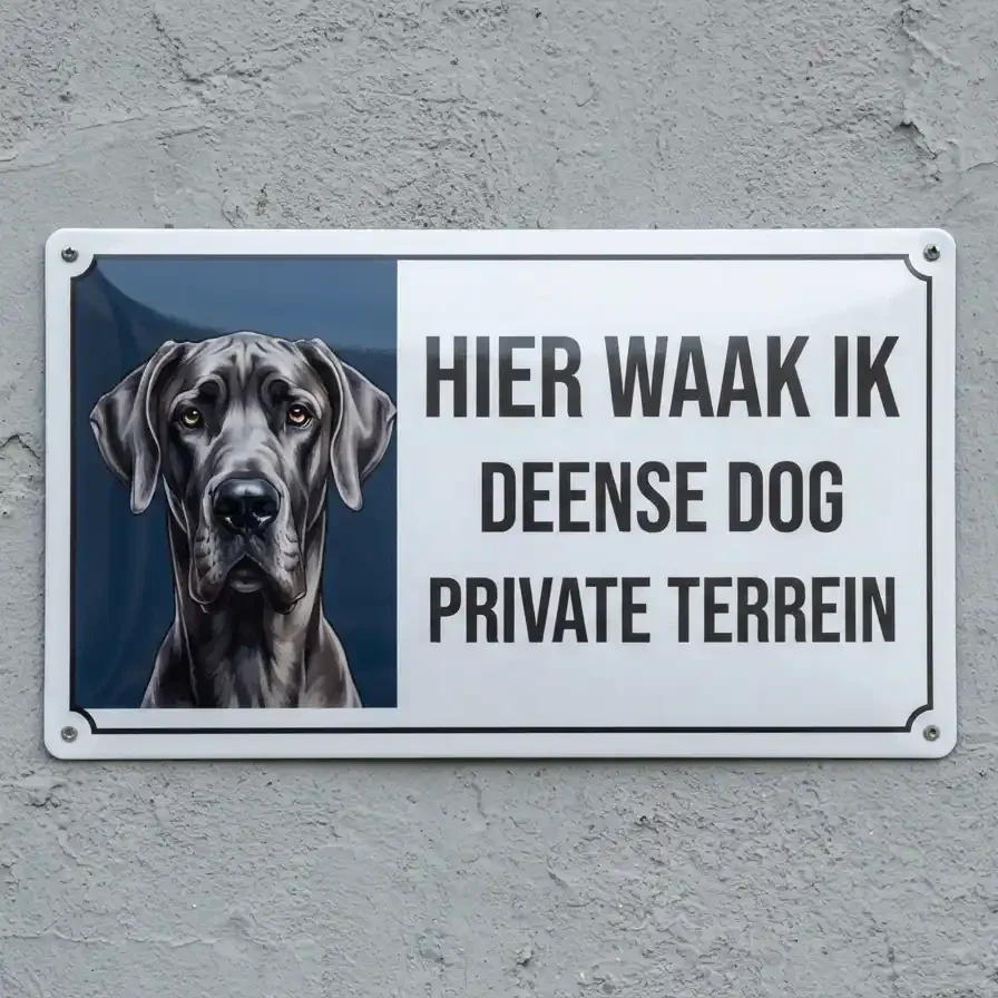 Metalen Waarschuwingsbord Hier Waak Ik Deense Dog Private Terrein