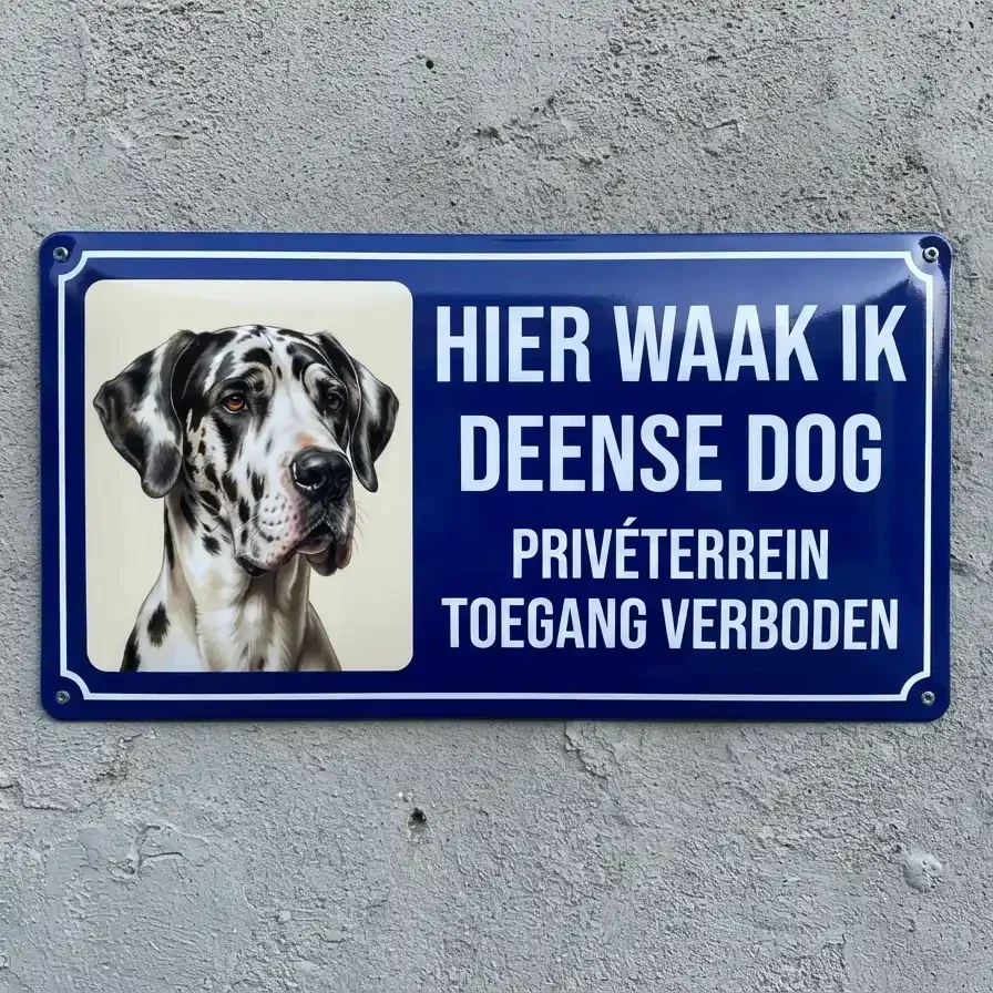 Metalen Waarschuwingsbord Hier Waak Ik - Deense Dog - Privé Terrein