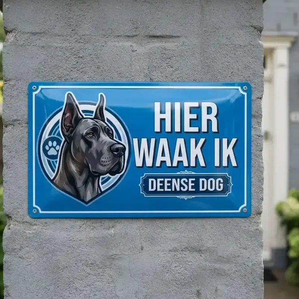 Metalen bord Hier waak ik - Deense Dog