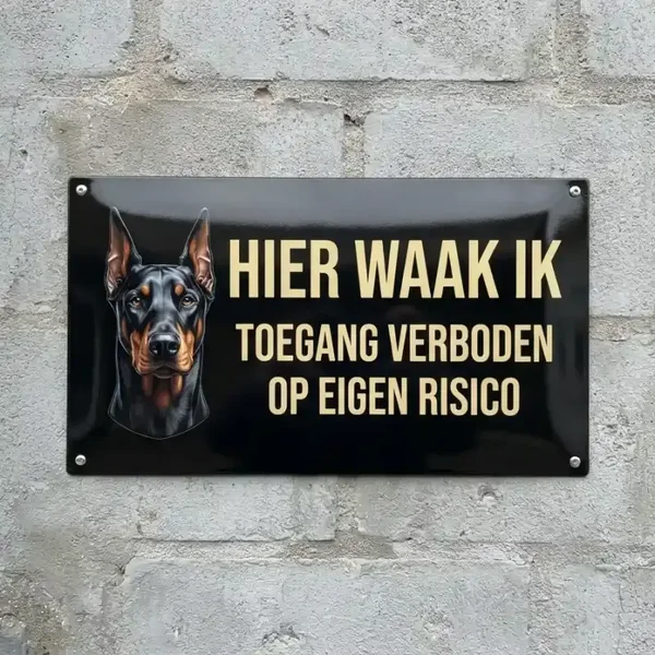 Metalen Bord Dobermann - Hier Waak Ik