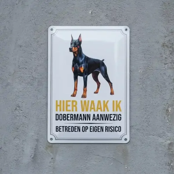 Metalen Bord Dobermann - Hier Waak Ik