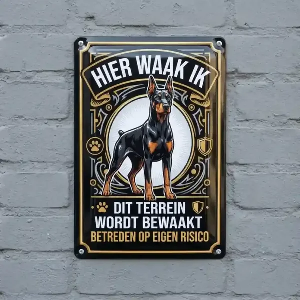 Metalen Bord Dobermann - Hier Waak Ik