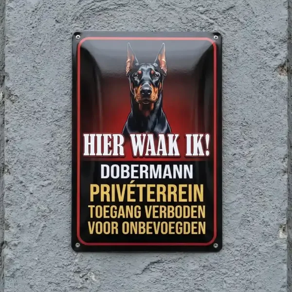 Metalen Waarschuwingsbord Dobermann - Hier Waak Ik Privéterrein