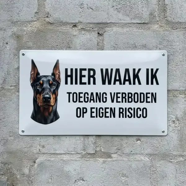 Metalen bord Dobermann - Hier waak ik