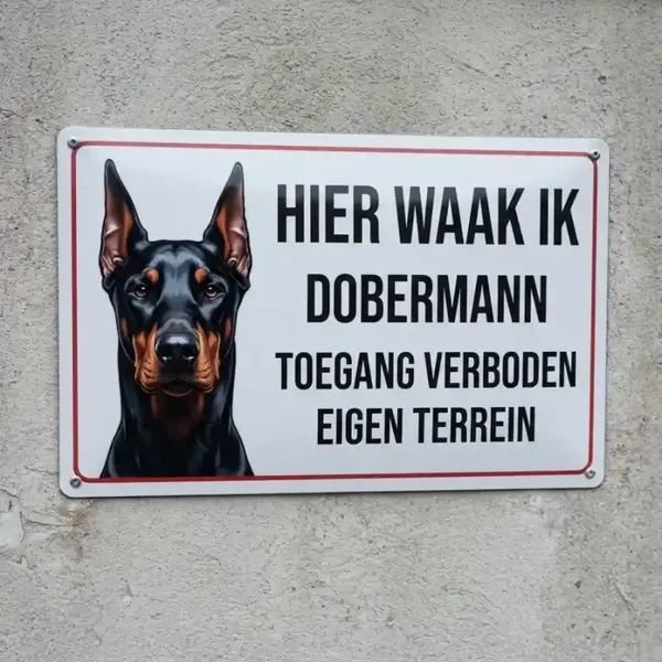 Metalen Bord Hier Waak Ik Dobermann Toegang Verboden
