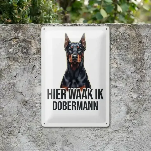 Metalen bord Hier waak ik Dobermann