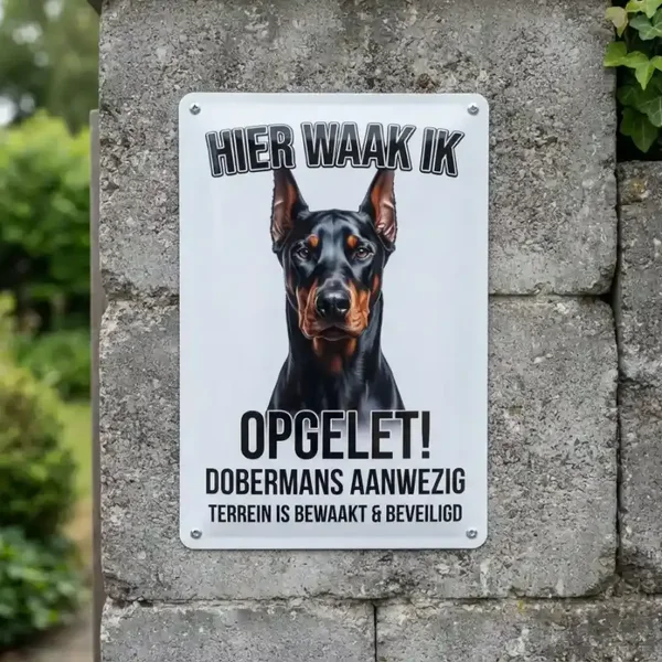 Metalen bord Dobermans aanwezig - Hier waak ik