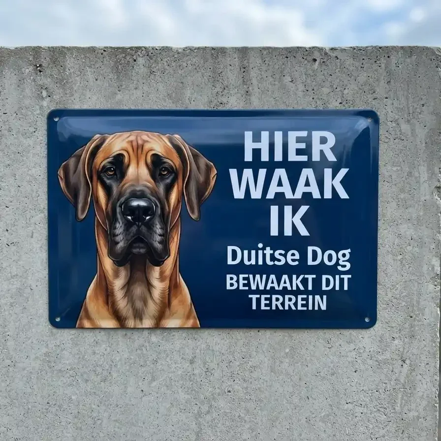 Metalen Waarschuwingsbord Hier Waak Ik - Duitse Dog