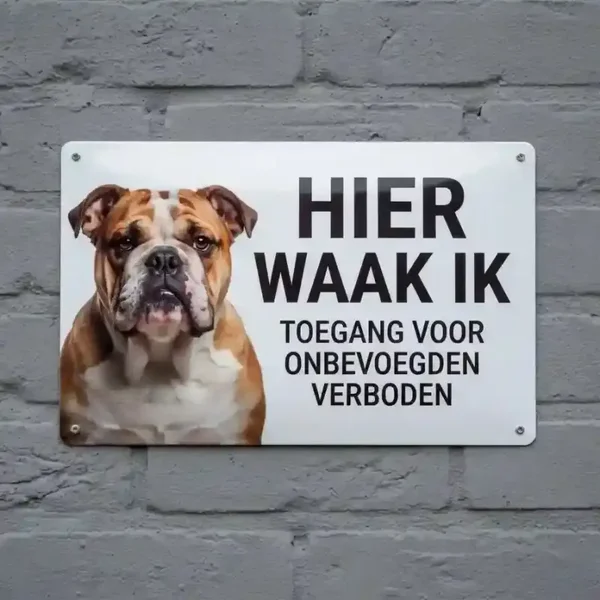 Metalen bord Hier waak ik Engelse Bulldog