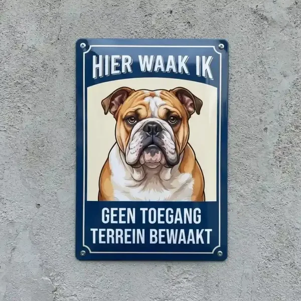 Metalen bord Hier Waak Ik - Engelse Bulldog - Geen Toegang