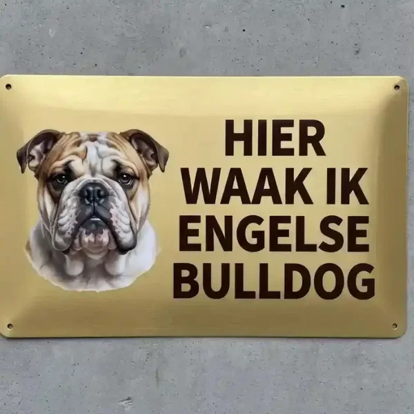 Metalen Bord Hier Waak Ik - Engelse Bulldog