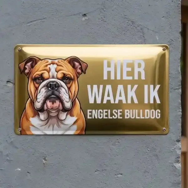 Metalen Bord Hier Waak Ik - Engelse Bulldog
