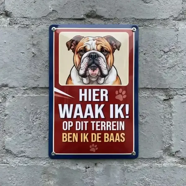 Metalen Bord - Hier Waak Ik - Engelse Bulldog