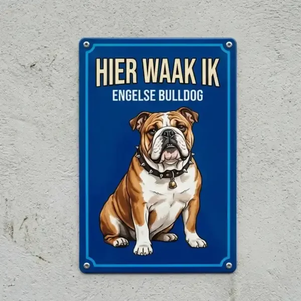 Metalen bord Hier waak ik Engelse Bulldog
