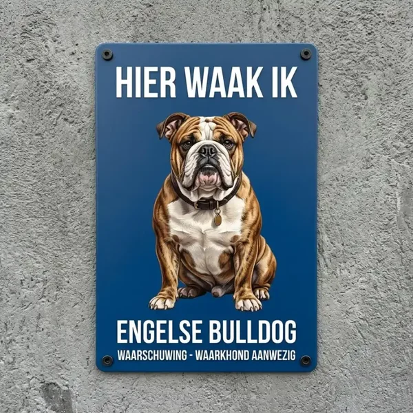Metalen Bord Hier Waak Ik - Engelse Bulldog