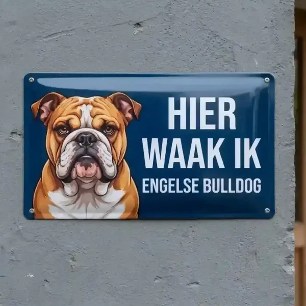 Metalen Bord Hier Waak Ik - Engelse Bulldog