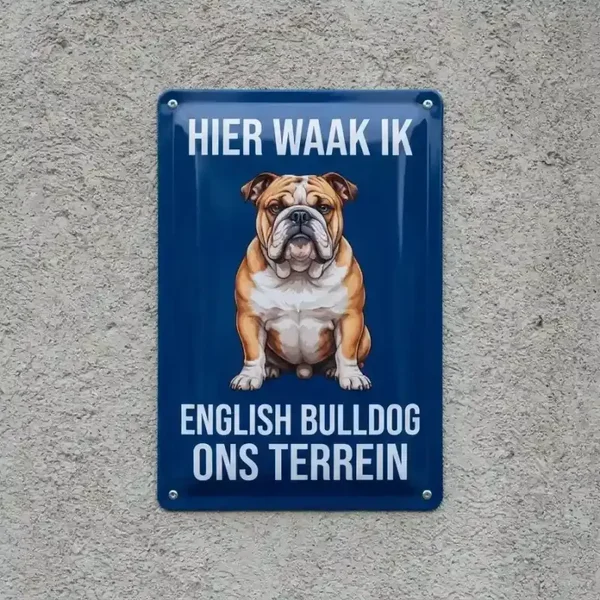 Metalen Bord English Bulldog - Hier Waak Ik