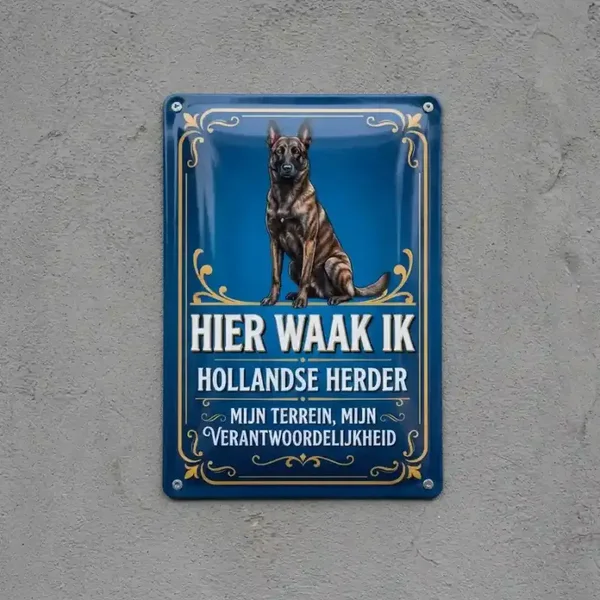 Metalen Bord Hier Waak Ik - Hollandse Herder