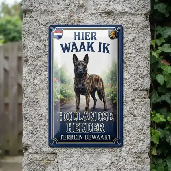 Metalen bord Hier waak ik Hollandse Herder