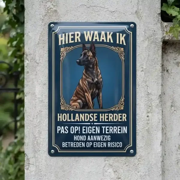 Metalen Bord Hier Waak Ik - Hollandse Herder