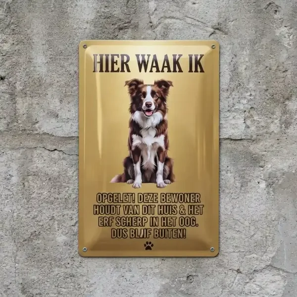 Metalen bord Hier waak ik - Hond - Goud