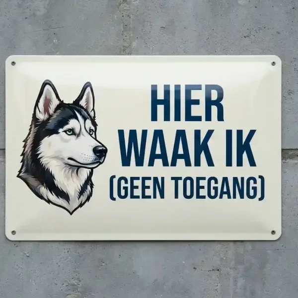 Metalen waarschuwingsbord - Hier waak ik Husky
