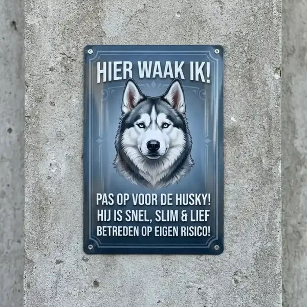 Metalen Bord Hier Waak Ik - Husky - Snel, Slim & Lief