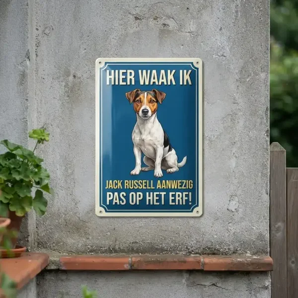 Metalen Bord Hier Waak Ik - Jack Russell Aanwezig