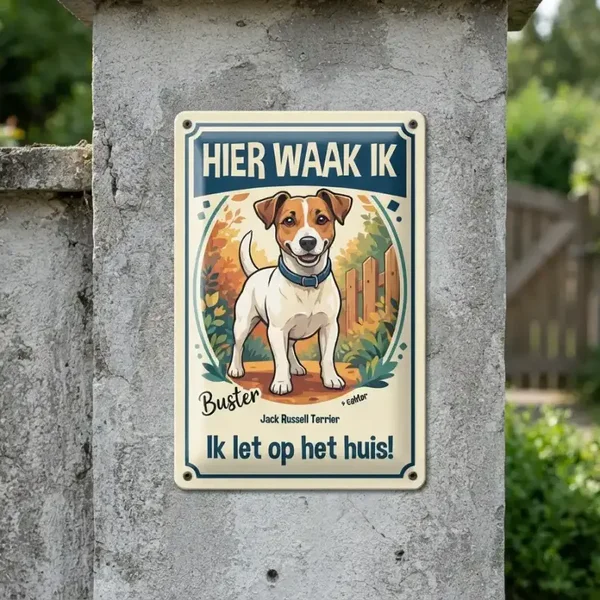 Metalen Bord Jack Russell - Hier Waak Ik