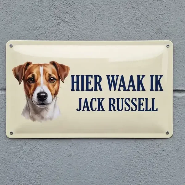 Metalen bord Hier Waak Ik Jack Russell