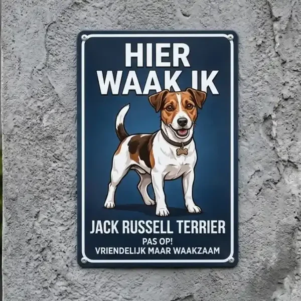 Metalen bord Hier waak ik Jack Russell Terrier