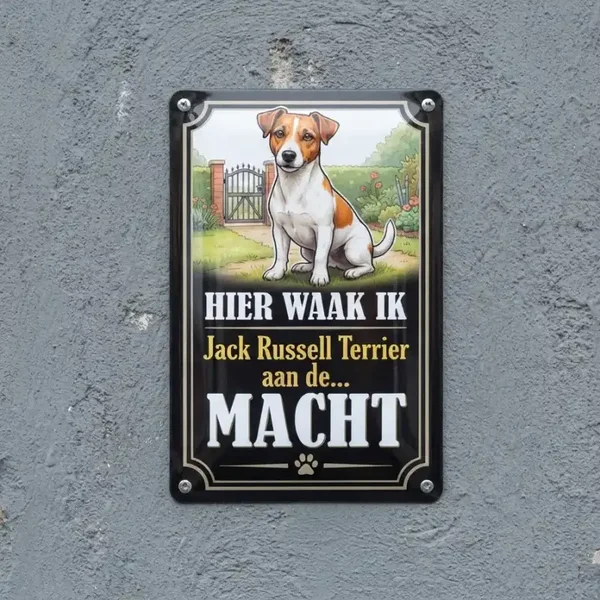 Metalen Bord Hier Waak Ik - Jack Russell Terrier aan de Macht
