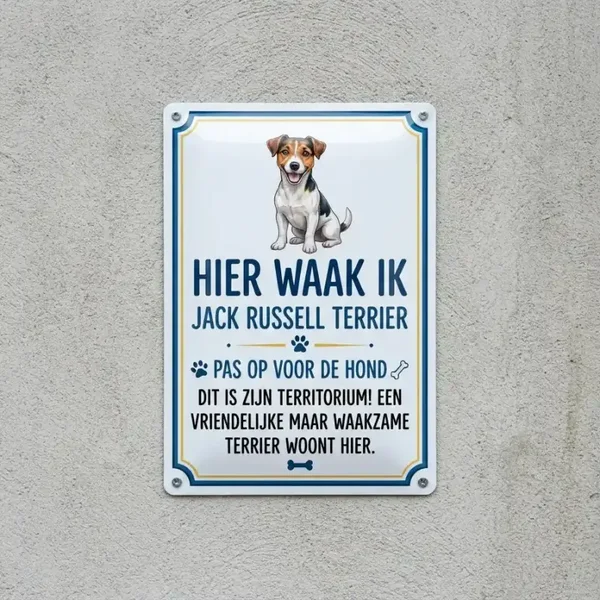 Metalen Waarschuwingsbord Hier Waak Ik - Jack Russell Terrier