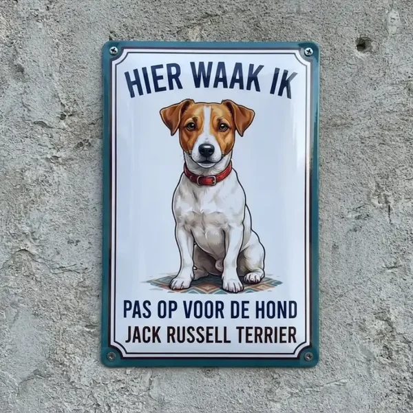 Metalen bord Jack Russell - Hier waak ik