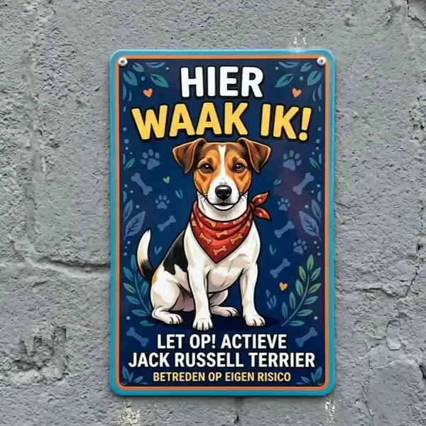 Metalen bord - Hier waak ik Jack Russell Terrier