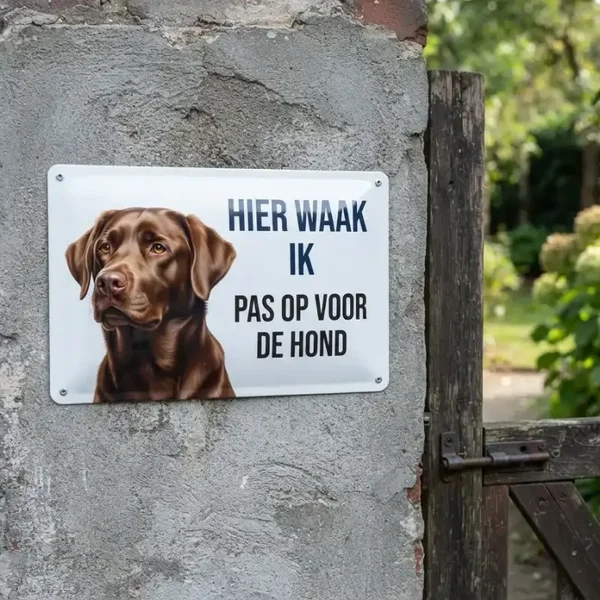 Metalen Bord Hier Waak Ik Labrador - Pas Op Voor De Hond