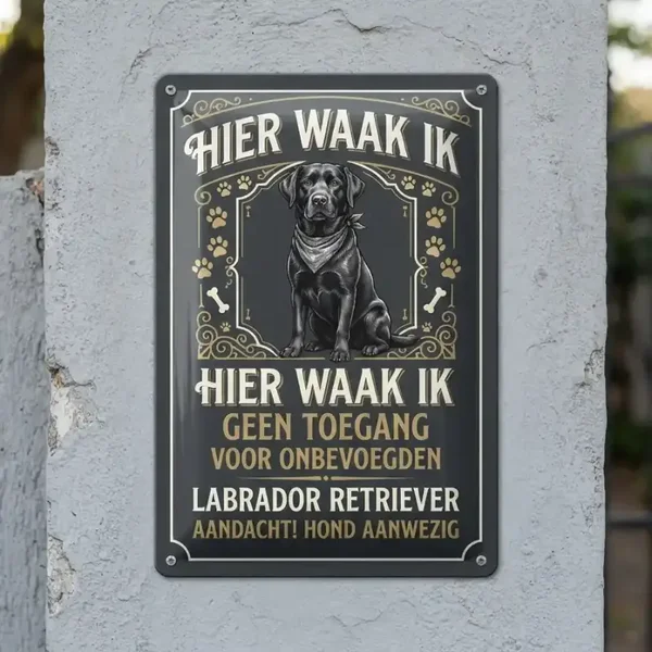 Metalen bord Hier waak ik Labrador Retriever