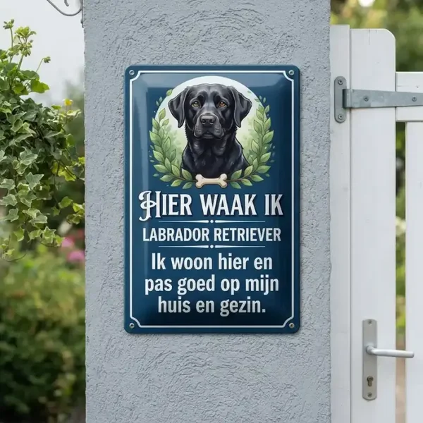 Metalen Bord Hier Waak Ik - Labrador Retriever