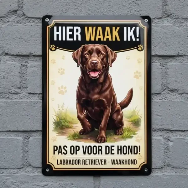 Metalen Waarschuwingsbord Labrador Retriever - Hier Waak Ik