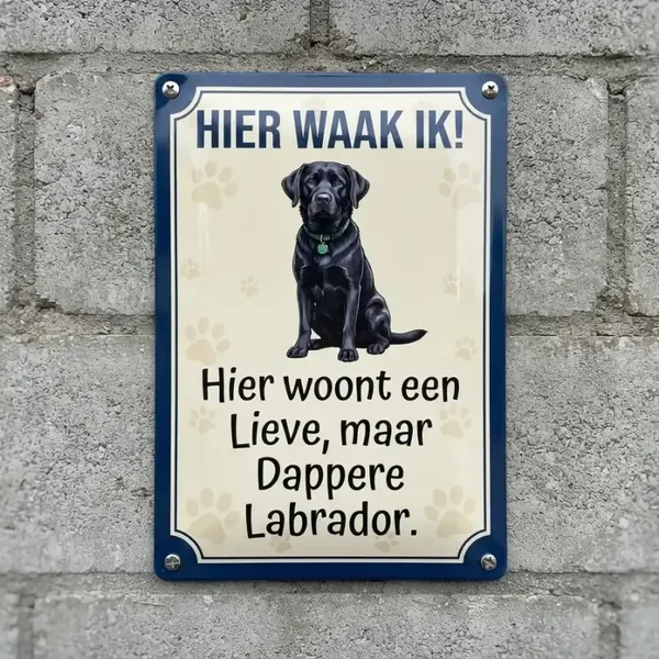 Metalen bord Hier waak ik Labrador