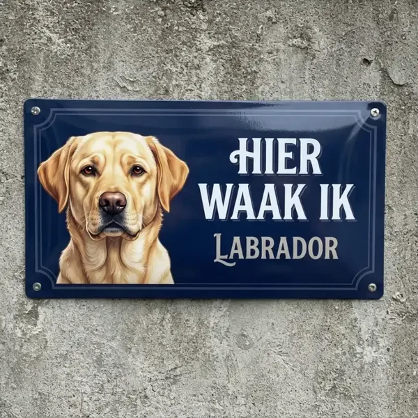 Metalen bord Hier waak ik Labrador