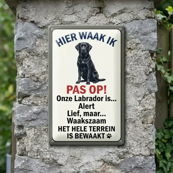 Metalen Bord - Hier Waak Ik Labrador