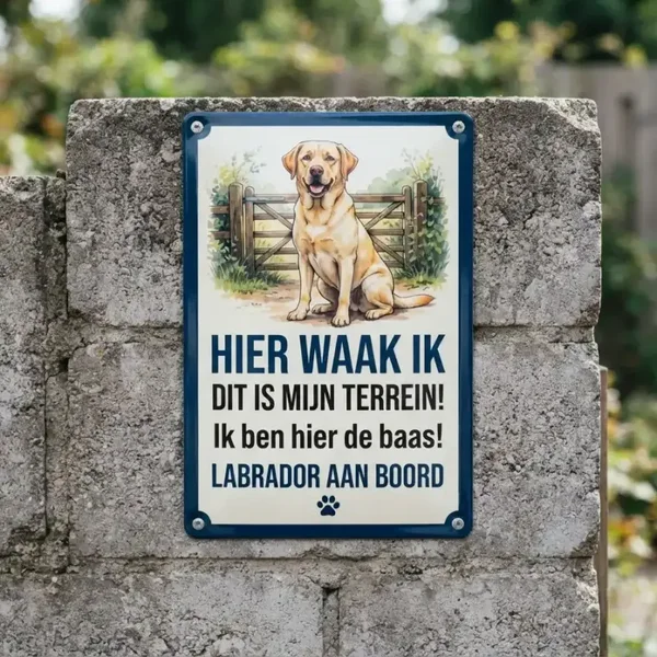 Metalen Waarschuwingsbord Labrador - Hier Waak Ik