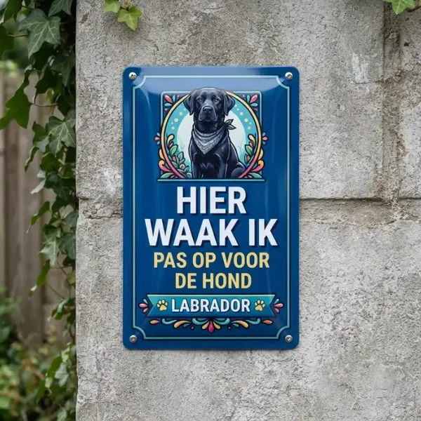Metalen Bord Hier Waak Ik Labrador Kopen | Retrobordjes.be